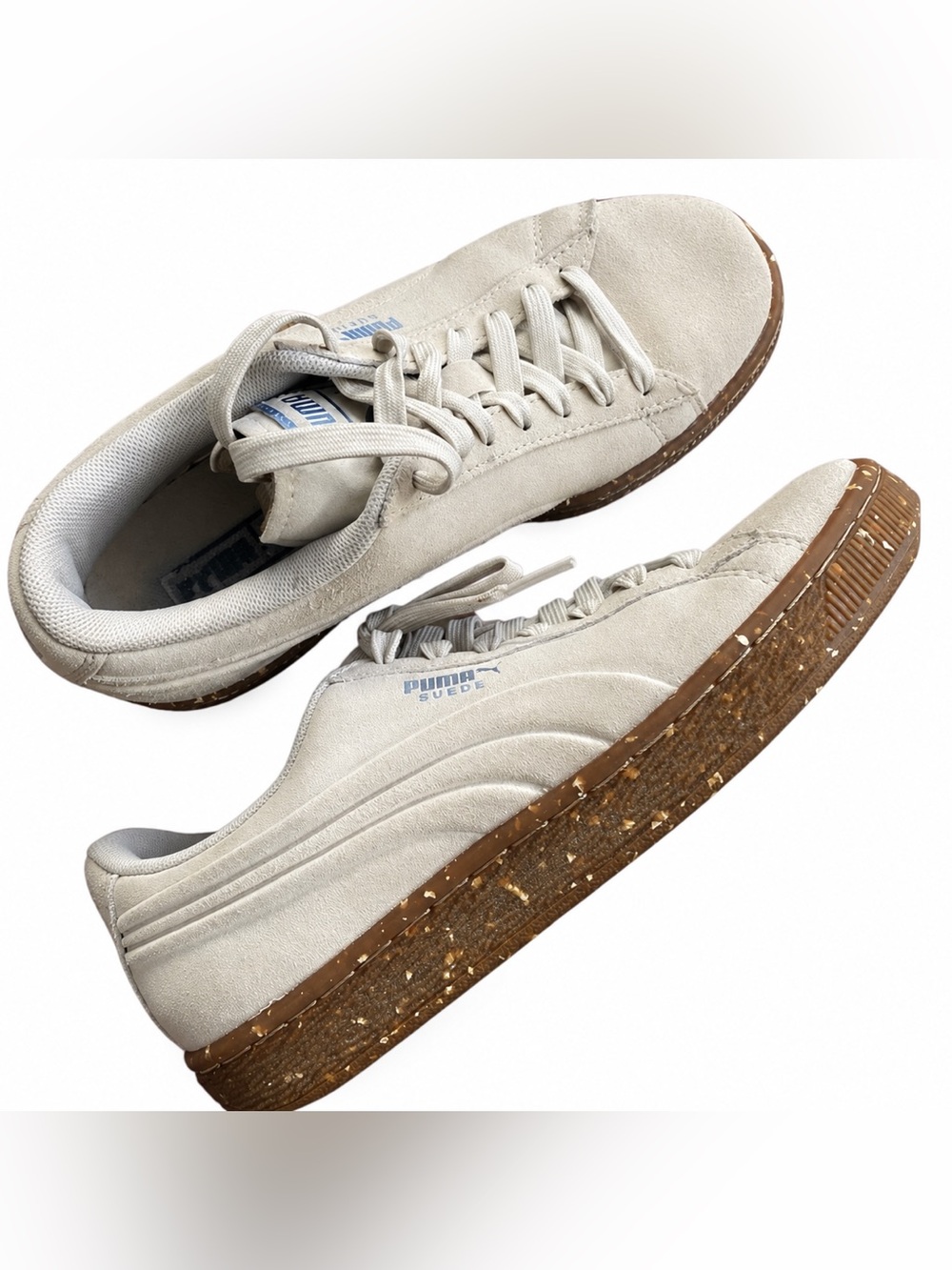 Puma Emboss Speckle Sneakers | Tan Gold Casual Shoes | Big Girls Size 4